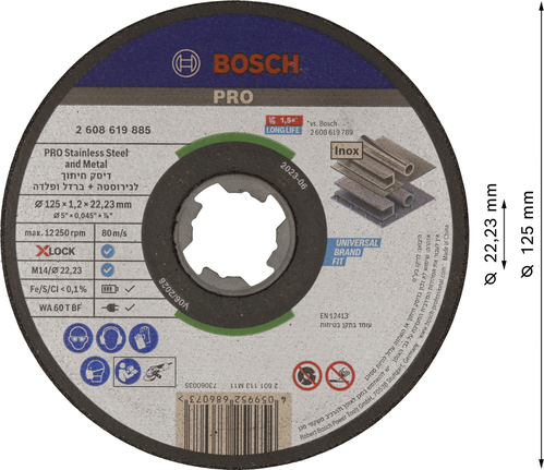 Disco de corte Bosch PRO X-Lock para acero inoxidable y metal de 125 mm.